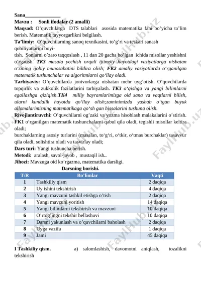 1-matematika 4-chorak konspekt 2019-2020 — DOCX