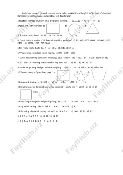 boshlangich pisa test3 — DOCX