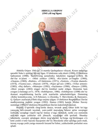 abdulla oripov hayoti va ijodi haqida referat — DOCX