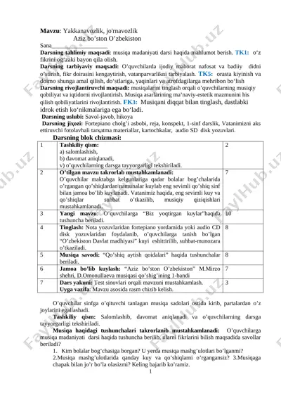 musiqa 1 - sinf, ch — DOC