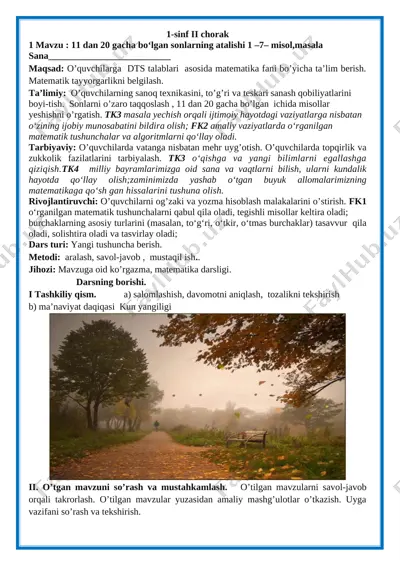 1-sinf matematika ii-chorak — DOCX