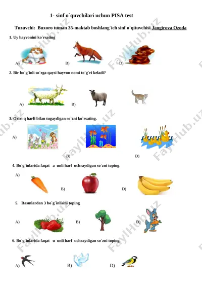 pisa test 1-sinf — DOCX