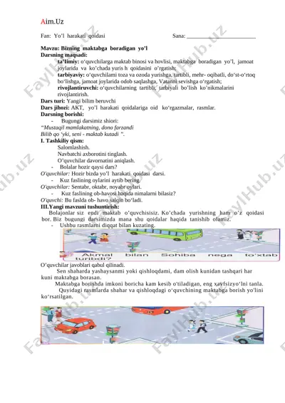 yo'l harakati dars ishlanmasi — DOCX