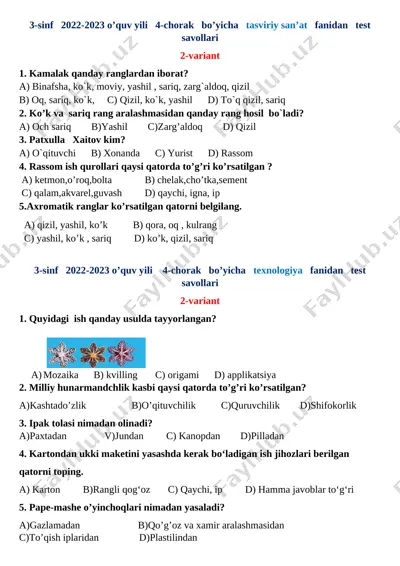 3-sinf monitoring 2-variant blok test ergasheva d — DOCX
