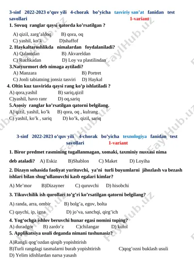 3-sinf. monitoring 1-variant blok test ergasheva d — DOCX