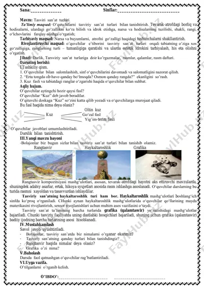 1-sinf tasviriy san'at yillik namuna — PDF