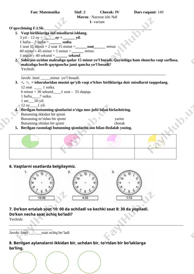 8-nazorat ishi_savollar varaqasi matematika — DOCX