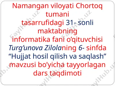 hujjat hosil qilish va saqlash — PPTX