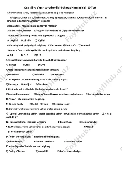 3-s.nazorat ishi.test.4-chorak — DOCX