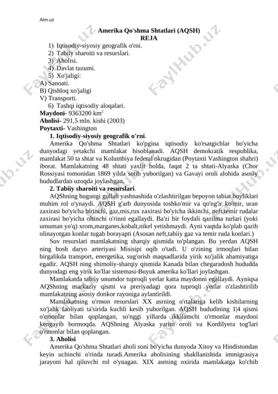 amerika qo'shma shtatlari (aqsh) — DOCX