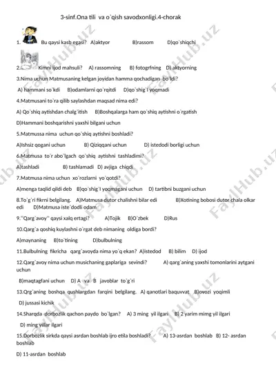 3-s.ona tili va o`.s va matematika. 4-chorak — DOCX