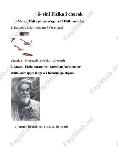 6-sinf fizika 1-2- chorak pisa test — DOC