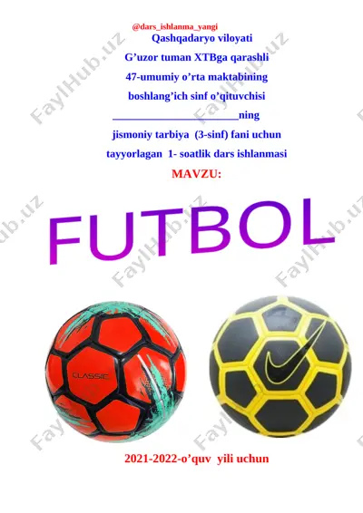 3-sinf jismoniy tarbiya futbol — DOCX