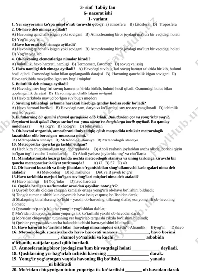3- tabiiy fan 6 nazorat ishi 8 bob — DOCX