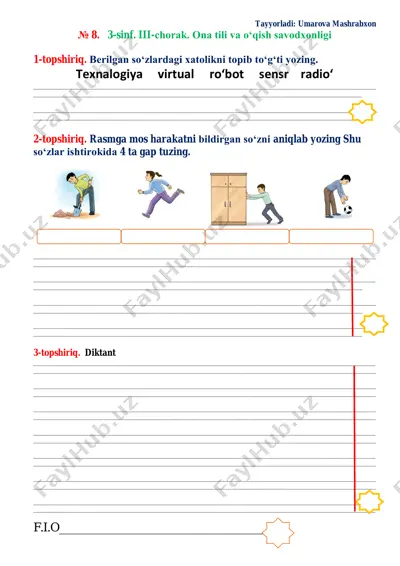 3 sinf ona tili 8-nazorat ishi — PDF