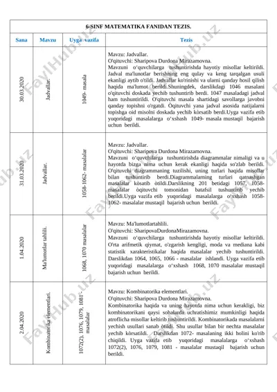 6-sinf matematika tezis — DOCX