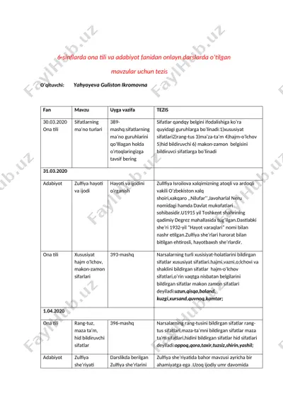 6-sinf ona tili va adabiyot tezis 1 — DOCX