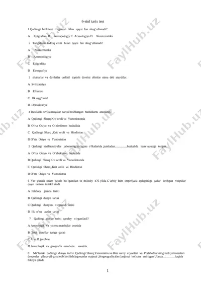 6-sinf 100 test tarix 16 maktab — DOCX
