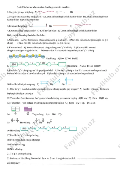 3-s.3-ch.matematika va ona t o`qish .s. test. — DOCX