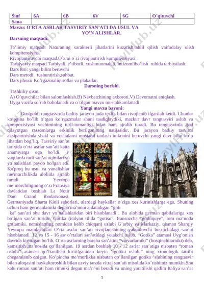 6-sinf tasviriy sanat 2019-2020 yillik konspekt to`liq — DOCX