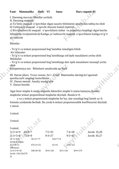 6-matem 3- chorak konspekt tuliqq 2019-2020 — DOCX