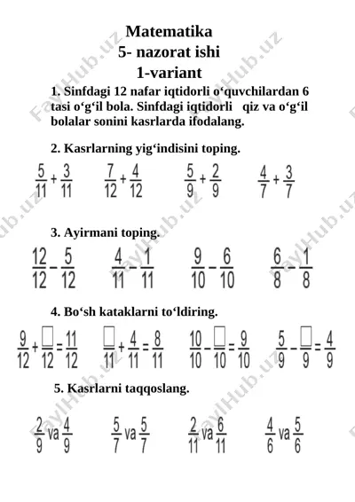 5- nazorat ishi matematika 3 sinf — DOCX