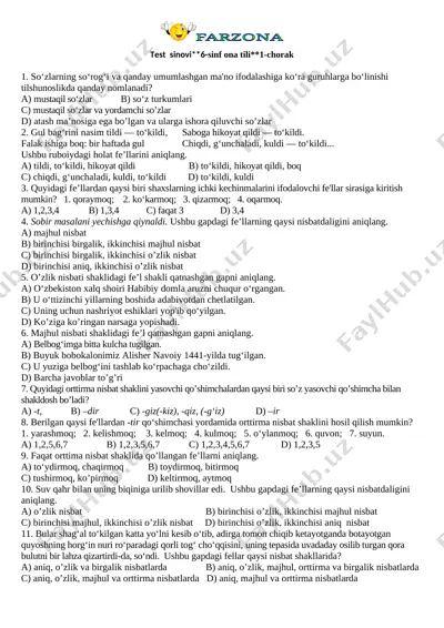6-sinf ona tili test-1-chorak — DOCX