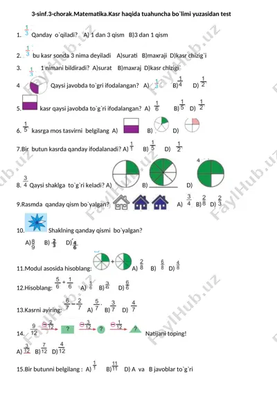 3-s.kasr haqida tushuncha test toopshirig`i — DOCX