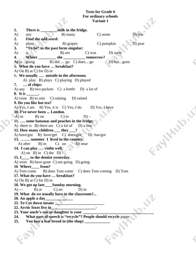 6-sinf ingl test — DOCX