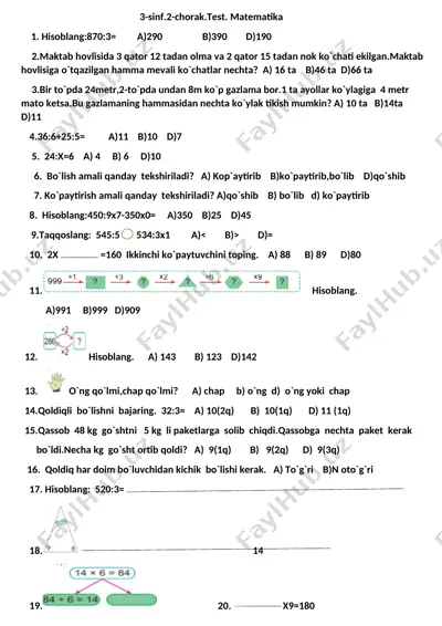 3-sinf.2-chorak.matematika.ona t va o` s.test.21.12.2022 — DOCX