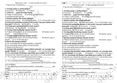 tabiiy fan 6 bob test 3 sinf — DOCX
