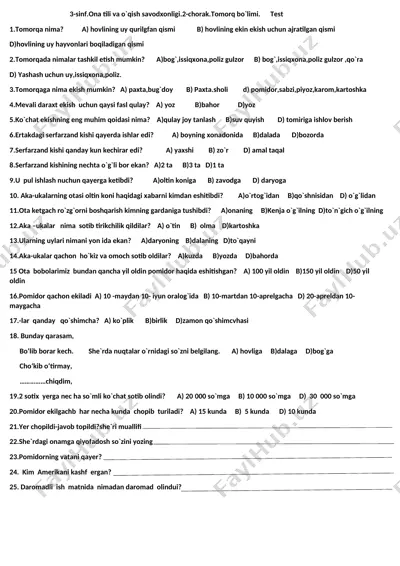 3-s.tomorqa bo`limi yuzasidan test.2-ch.matematika test — DOCX