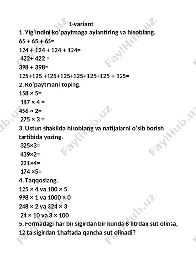 nazorat ishi listga chiqarish — DOCX