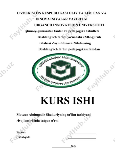 abduqodir shakuriyning ta’lim tarbiyani rivojlantirishda tutgan o’rni — DOCX