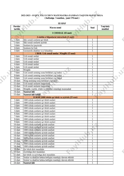 2022-2023. kalendar reja 3-sinf matematika — PDF