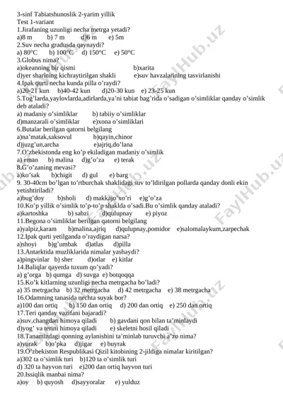 3-sinf tabiatshunoslik 2-yarim yillik 2022 — DOCX