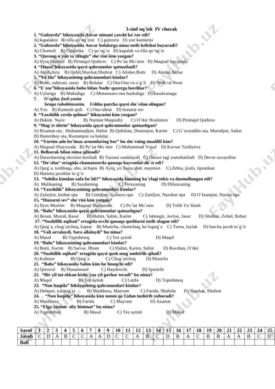 3-sinf o'qish 4-chorak test — DOCX
