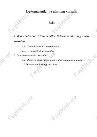 determinantlar va ularning xossalari — DOC