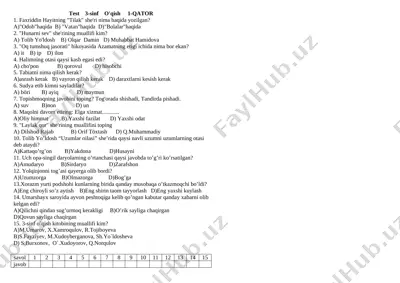 test 3-sinf o'qish iv chorak — DOCX