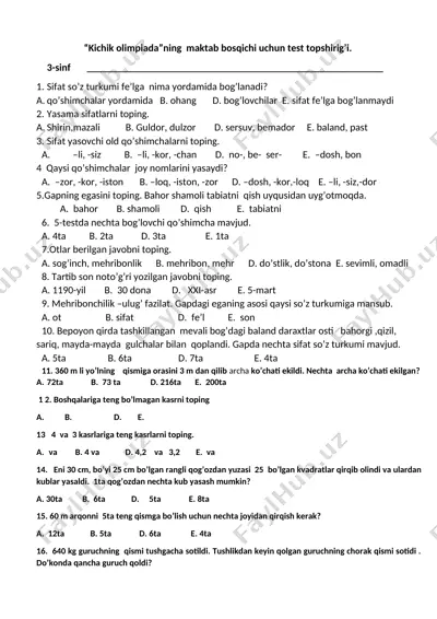 3-sinf blok test — DOCX