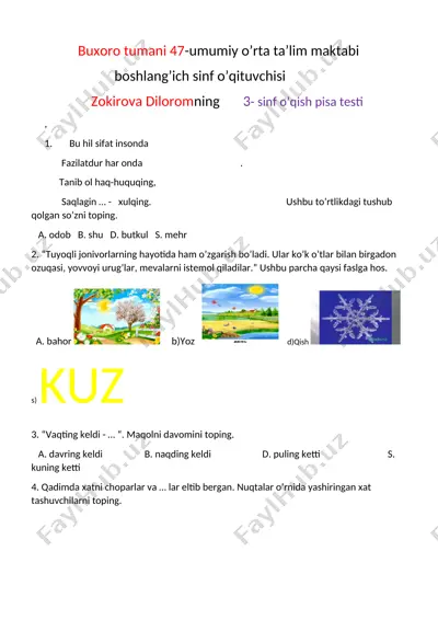 3 -sinf .o'qish pisa test +matem — DOCX