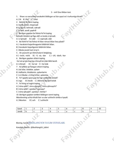3-sinf ona tilidan test 1 n — DOCX