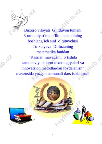 to'g'ri va noto'g'ri kasrlar namunali dars — DOCX