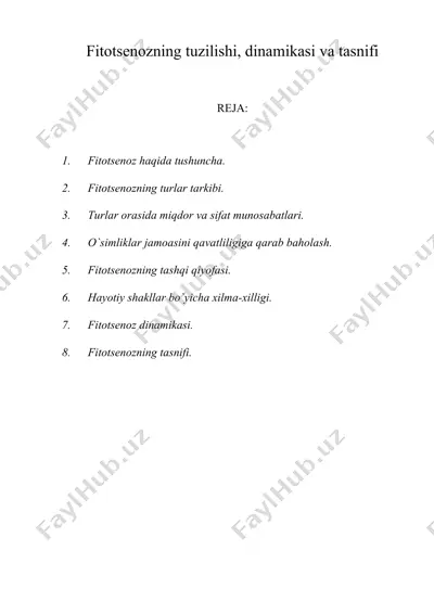 fitotsenozning tuzilishi, dinamikasi va tasnifi — DOC