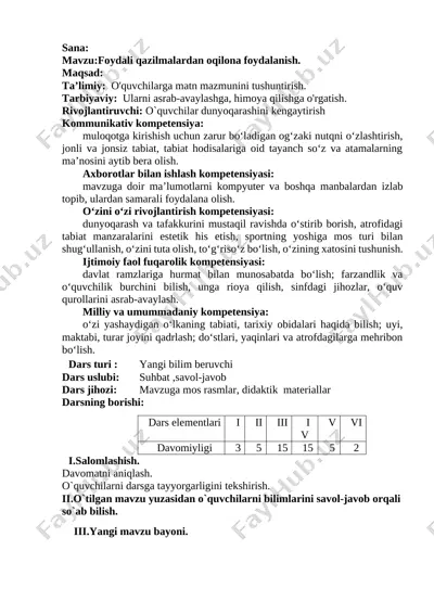 3-sinf foydali qazilmalardan oqilona foydalanish. — DOCX