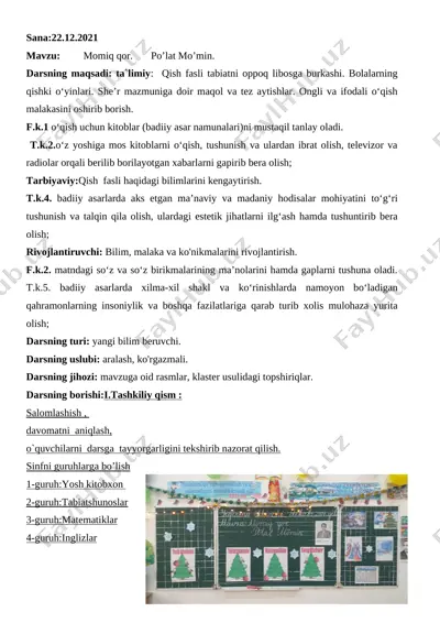 momiq qor. 3-sinf o'qish — DOCX