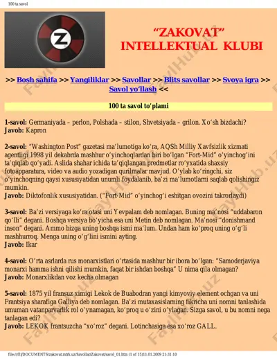 zakovat savollari — PDF