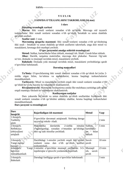 3-sinf matematika (konspekt) — DOC
