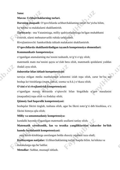 uchburchaklarning turlari 3-sinf 2018 — DOCX