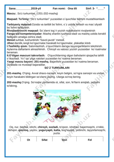 3-sinf ona tili iii-chorak — DOCX